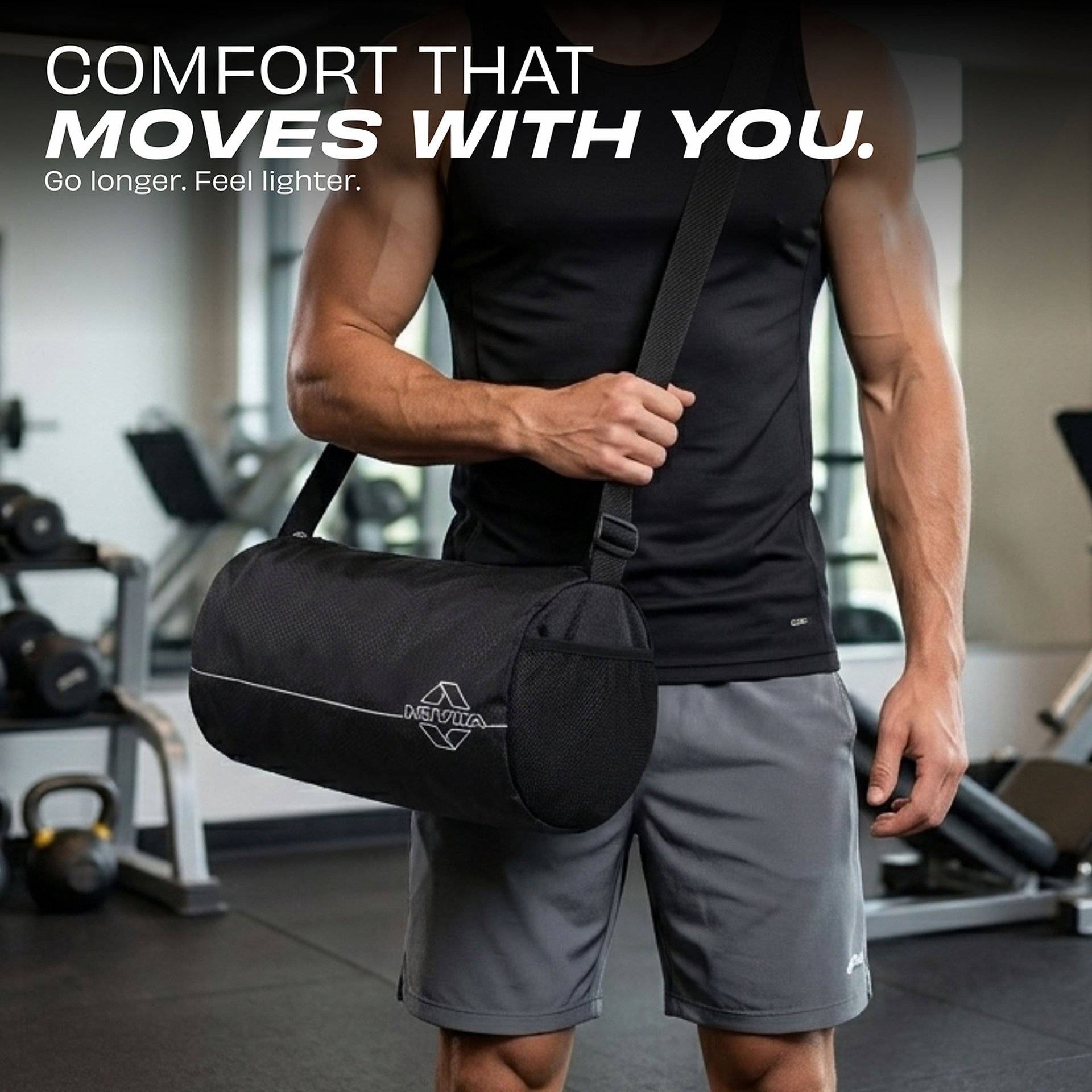 Nivia Basic Polyester Gym Duffle Bag 11L Black - Image 10